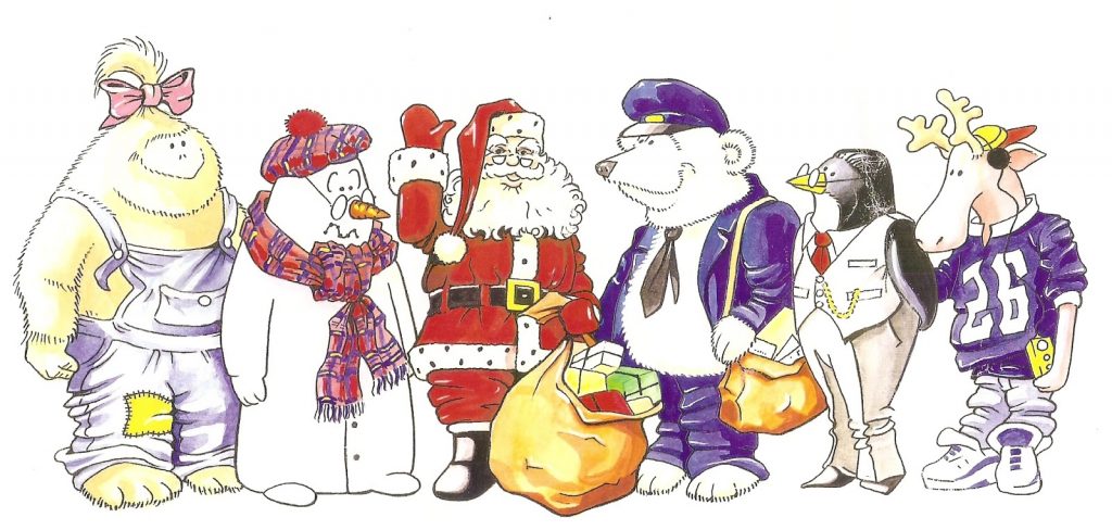 An image showing sketches of the Santa Claus Land characters